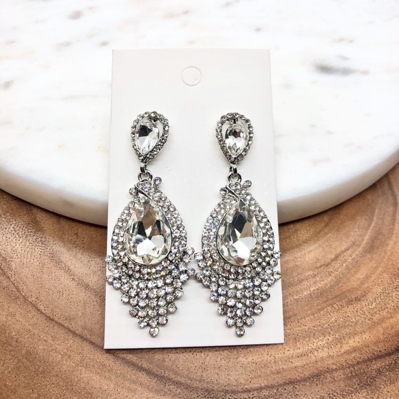 Bridal Silver Chandelier Earrings - Picture 2 of 8